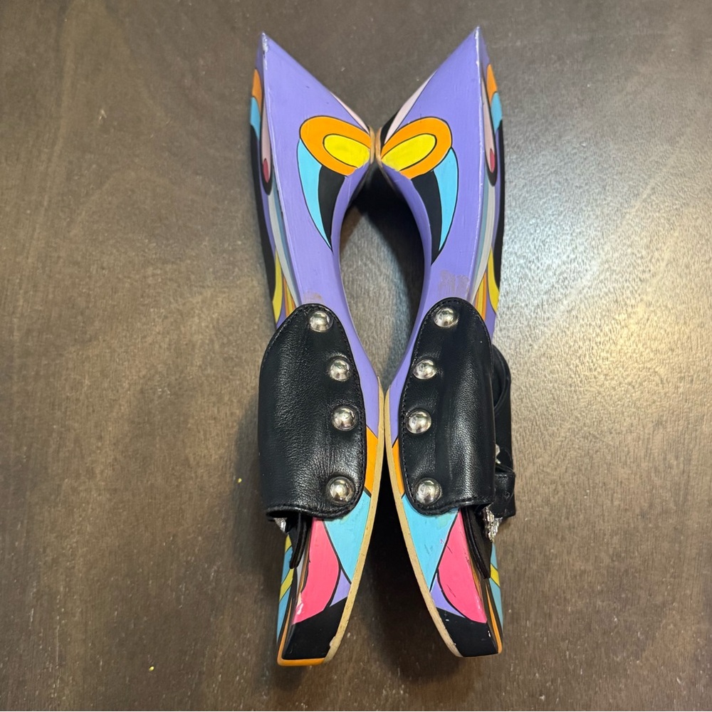 Boho Mystique Boutique Black Sandals with Vibrant Multicolor Pattern - Picture 3 of 10